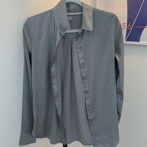 H&M PALE BLUE SILK LOOK SHIRT SIZE XS